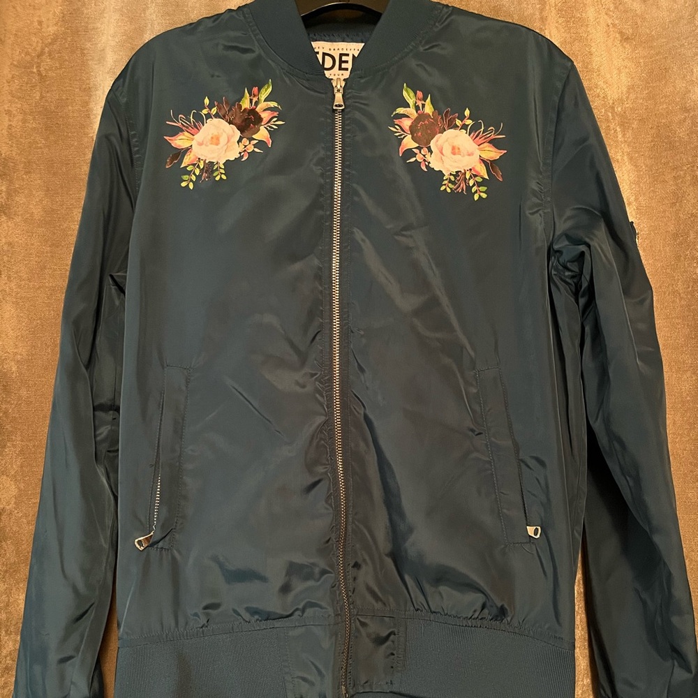 Bomber Satin Style Jacket 80s Retro Blue